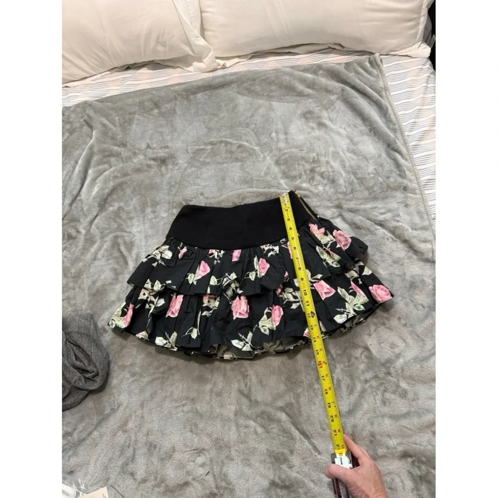 LoveShackFancy Black Floral Tiered Rose Mini Skirt - Picture 6 of 6